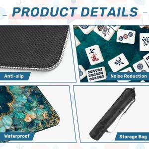 Mermaid Mahjong Mat 33x33, Coastal Mahjong Table Cover, Teal Shell Mahjong Mat, Foldable Travel Mahjong Mat with Storage Bag, Game Decor image 10