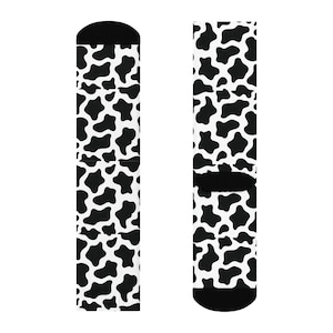 Cow Print Crew Socks - Fun Gift for Cow Fans and Cow Lovers, Cow Pattern Socks, Farm Animal Printed Footwear, Novelty Cattle Design, Cute