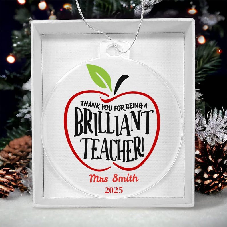 Personalized Teacher Ornament , Thank You for Being a Brilliant Teacher Gift, Custom Apple Acrylic Ornament, End of Year Teacher Appreci image 8
