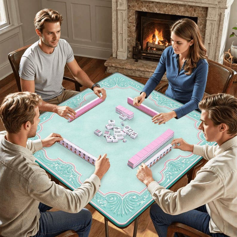 Pink & Aqua Mahjong Mat 31.5 x 31.5, Mahjong Table Mat,Coastal Mahjong Mat, Preppy Mahjong Accessories, American Mahjong Gift,Mah Jongg gift image 7