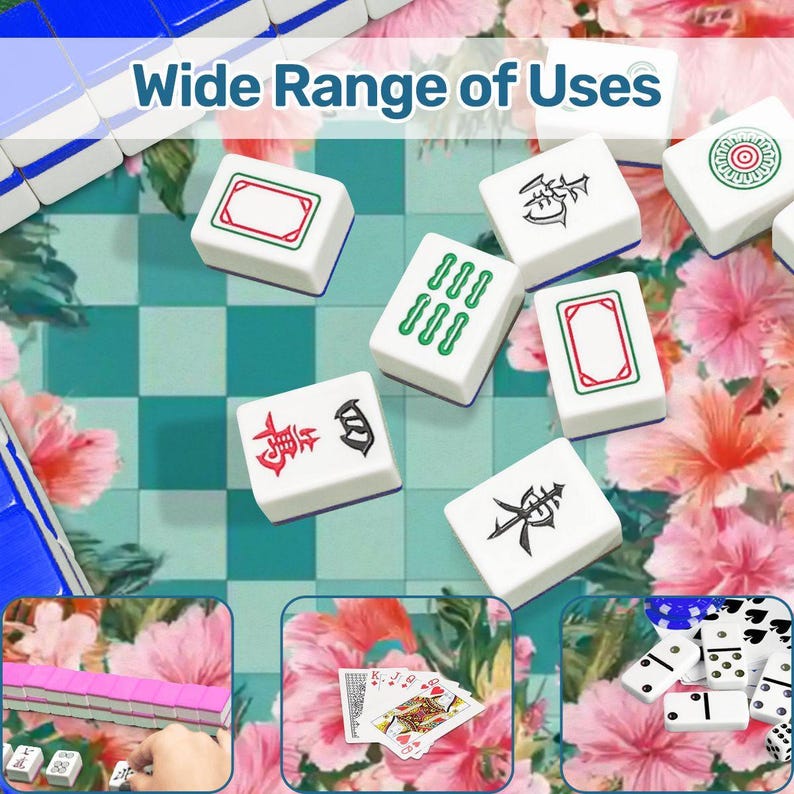 Floral Mahjong Mat 31.5x31.5 Tropical Hibiscus Mahjong Table Mat Non Slip Mahjong Game Mat Pink Green Tile Mat Gift for Mahjong Players Bild 7