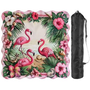 Tapete de Mahjong con borde festoneado de 80 cm (31,5 pulgadas), tapete de mesa tropical con flamencos, tapete de juego antideslizante e impermeable, tapete de Mahjong de viaje, regalo costero imagen 3