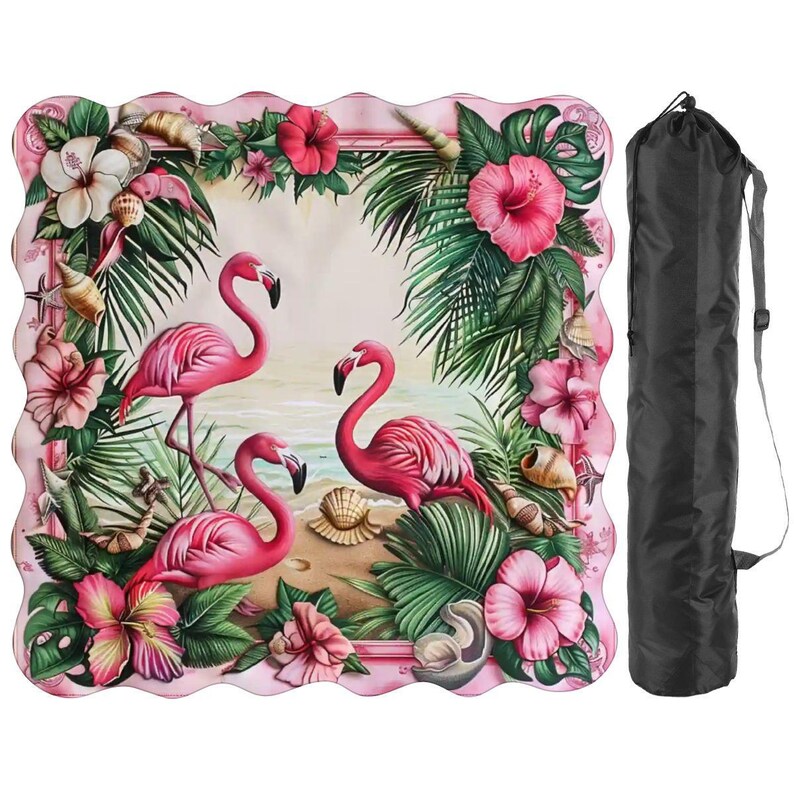 Tapete de Mahjong con borde festoneado de 80 cm (31,5 pulgadas), tapete de mesa tropical con flamencos, tapete de juego antideslizante e impermeable, tapete de Mahjong de viaje, regalo costero imagen 3