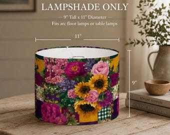 Pantalla de lámpara floral de repuesto, pantalla de lámpara de girasol, pantalla de lámpara estilo cottagecore, pantalla floral estilo granja, pantalla de lámpara de mesa, pantalla de lámpara de pie arqueada