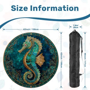 Seahorse Mahjong Mat Round 42 Inch, Coastal Ocean Game Mat, Blue Teal Seahorse Table Cover, Mahjong Table Pad, Poker Mat, Playing Surface afbeelding 3