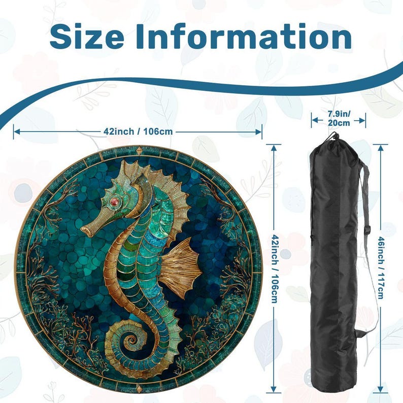 Seahorse Mahjong Mat Round 42 Inch, Coastal Ocean Game Mat, Blue Teal Seahorse Table Cover, Mahjong Table Pad, Poker Mat, Playing Surface afbeelding 3