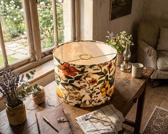 Floral Linen Drum Lamp Shade 11 Inch Replacement Lampshade for Table or Floor Lamp Mid Century Modern Light Shade Custom Fabric Shade