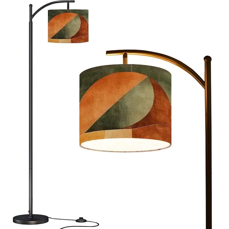 Contemporary Boho Design Arc Floor Lamp, Geometric Shape in Earth Tones, (Made in USA), Home Lighting Decor, Standing Lamp image 4