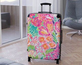 Floral Design Suitcases, Travel Suitcases, Hard Shell Suitcase, Wheeled Suitcase, Gift for Her, Gift for Mom, Traveler Gift Ideas