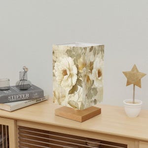 Elegant Floral Botanical Square Table Lamp, Boho Floral Table Light, Home Decor