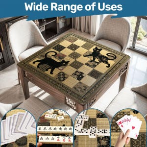 Black Cat Mahjong Mat 31.5 Inch, Japanese Patchwork Mahjong Playing Mat, Vintage Cat Game Table Mat, Neutral Mahjong Accessories