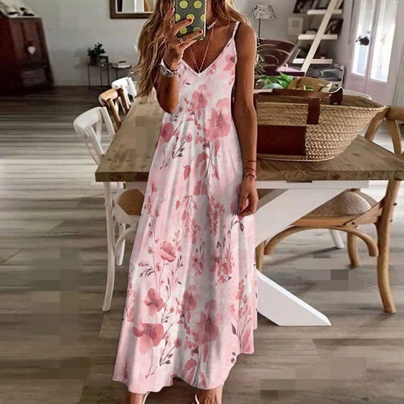 ankle length summer dress Pink Floral Slip Dress: Spaghetti Strap Ankle-Length A-Line Wedding Dresses | Back In Stock US Ships From:CN you can pair it