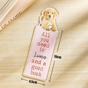 Personalized Acrylic Bookmark with Pet Photo Name Gift for Cat Dog Owner Book Lovers