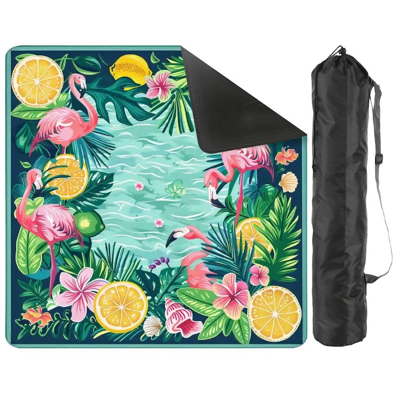 Flamingo Mahjong Mat, Tropical Citrus Palm Game Table Cover, Foldable (31.5") image 3