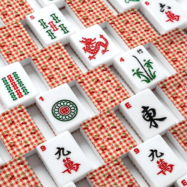 Custom American Mahjong Tiles Cherry Gingham | 166 Piece Mahjong Tile Set with Jokers | Cherry Mahjong Tiles | Retro Mahjong Accessories imagem 7
