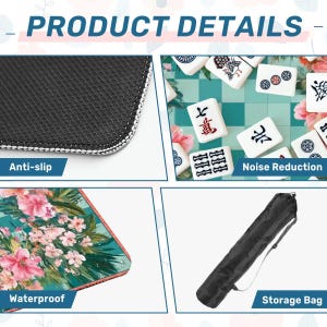 Floral Mahjong Mat 31.5x31.5 Tropical Hibiscus Mahjong Table Mat Non Slip Mahjong Game Mat Pink Green Tile Mat Gift for Mahjong Players Bild 6