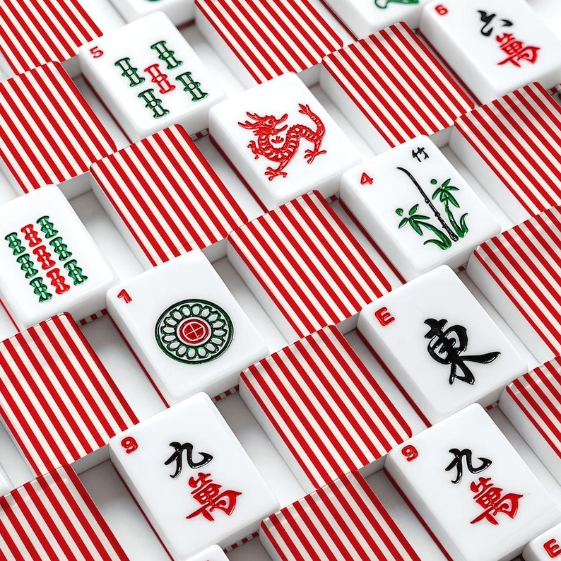 Custom American Mahjong Tiles Red White Stripe | 166 Piece Mahjong Set with Jokers | Preppy Mahjong Tiles | Retro Americana Mahjong Gift image 8
