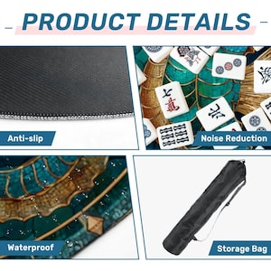 Seahorse Mahjong Mat Round 42 Inch, Coastal Ocean Game Mat, Blue Teal Seahorse Table Cover, Mahjong Table Pad, Poker Mat, Playing Surface afbeelding 5