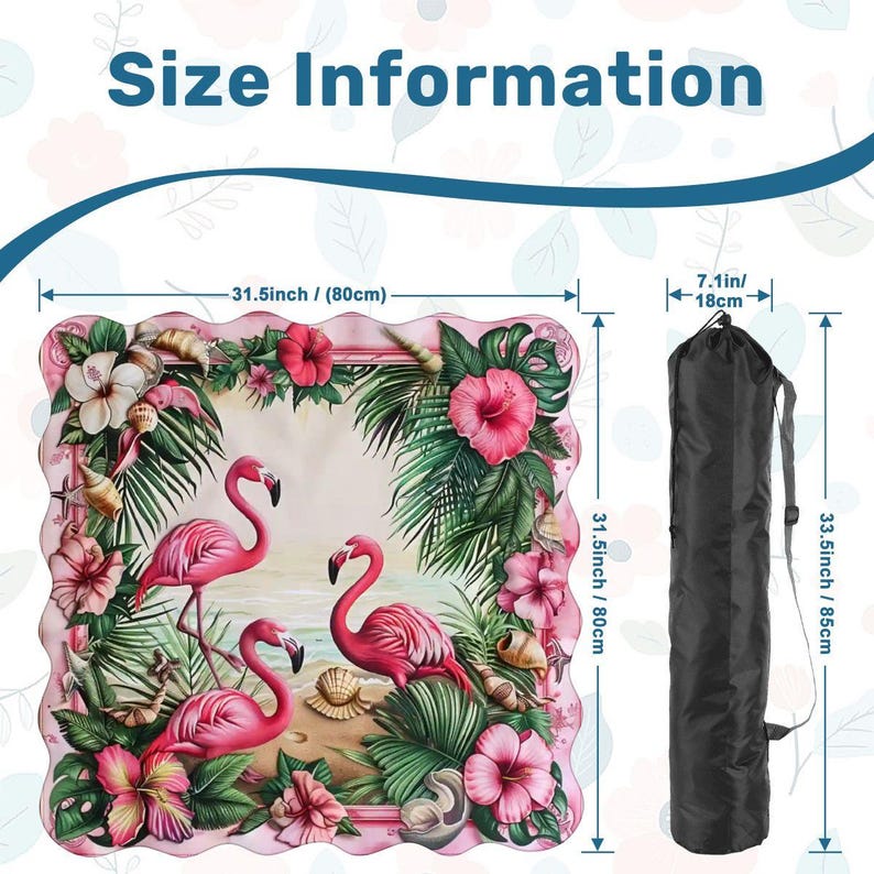 Tapete de Mahjong con borde festoneado de 80 cm (31,5 pulgadas), tapete de mesa tropical con flamencos, tapete de juego antideslizante e impermeable, tapete de Mahjong de viaje, regalo costero imagen 4