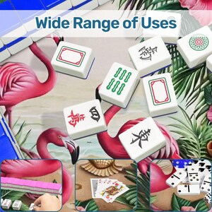 Tapete de Mahjong con borde festoneado de 80 cm (31,5 pulgadas), tapete de mesa tropical con flamencos, tapete de juego antideslizante e impermeable, tapete de Mahjong de viaje, regalo costero imagen 8