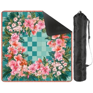Floral Mahjong Mat 31.5x31.5 Tropical Hibiscus Mahjong Table Mat Non Slip Mahjong Game Mat Pink Green Tile Mat Gift for Mahjong Players Bild 3