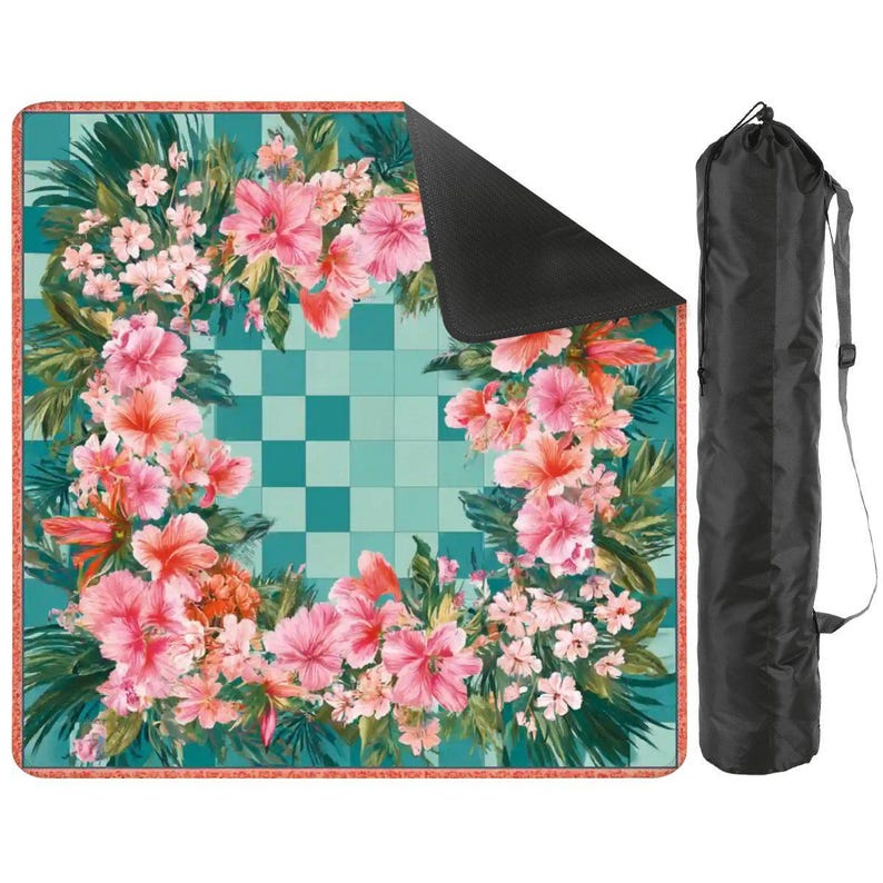 Floral Mahjong Mat 31.5x31.5 Tropical Hibiscus Mahjong Table Mat Non Slip Mahjong Game Mat Pink Green Tile Mat Gift for Mahjong Players Bild 3