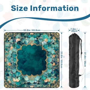 Mermaid Mahjong Mat 33x33, Coastal Mahjong Table Cover, Teal Shell Mahjong Mat, Foldable Travel Mahjong Mat with Storage Bag, Game Decor image 7
