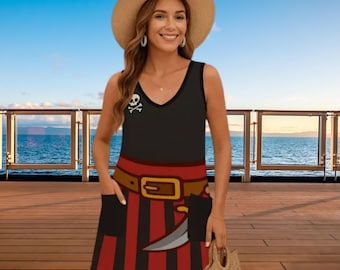 Women's Pirate Costume Dress: Cruise Pirate Night Sleeveless Halloween Party Outfit