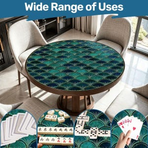 Round Mahjong Mat 42 Inch, Coastal Mahjong Mat, Art Deco Fan Pattern Game Mat, Large Mahjong Table Cover, Mahjong Accessories, Mahjong Gift image 1