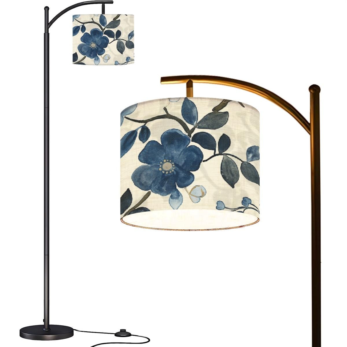 Blue Floral Floor Lamp, Arc Floor Lamp With Bold Flower Pattern, Modern ...