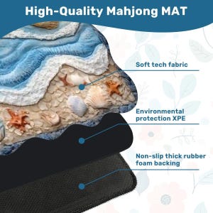 Coastal Scalloped Mahjong Mat 31.5x31.5, Beach Mahjong Table Mat, Ocean Shell, Nautical Game Mat, Foldable Travel Mahj Mat (Ships Folded) image 4