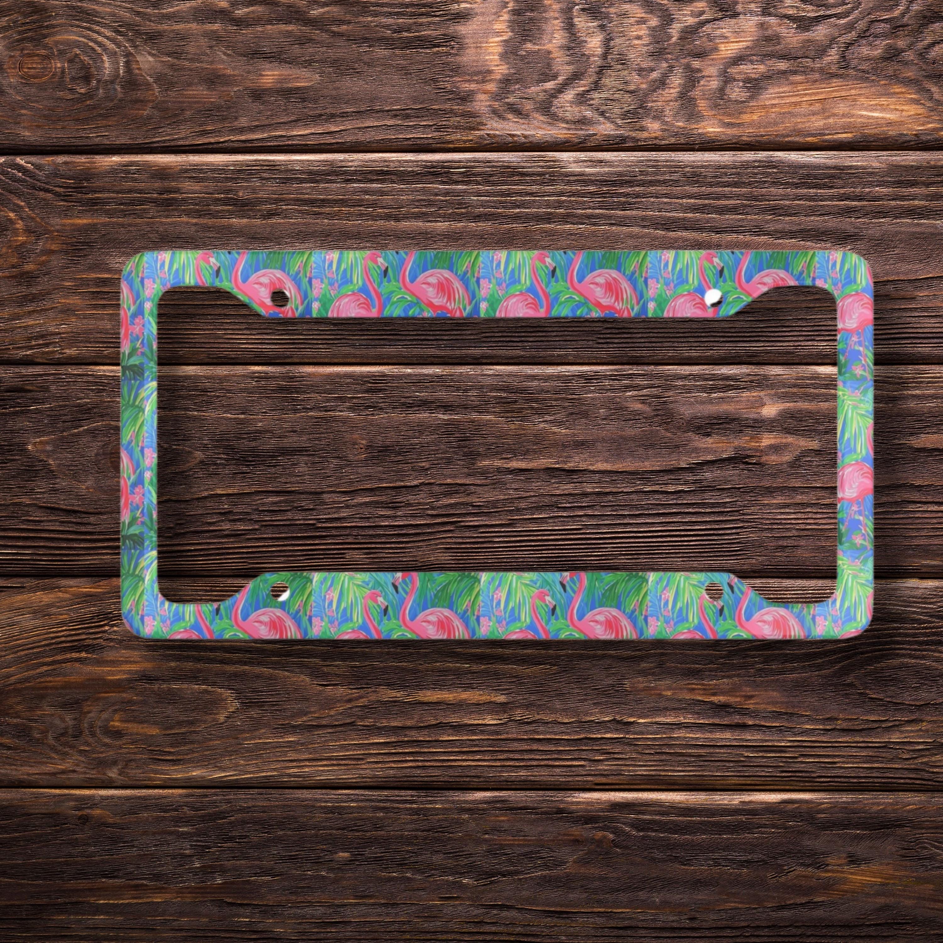 License Plate Frame, Tropical Flamingo Design, Car Accessory, Pink