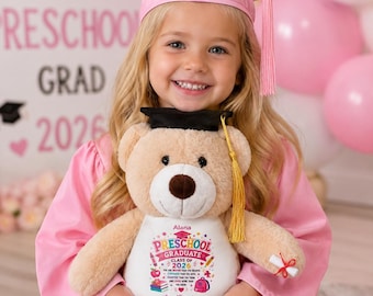 Personalized Preschool Graduation Bear , Custom Graduate Teddy Bear Gift, Preschool Grad Keepsake, Name Year To From Gift