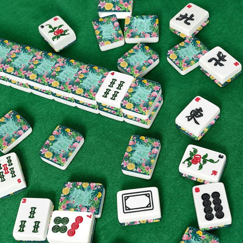 Tropical Flamingo Mahjong Tiles Set, American Mahjong Set 166 Tiles with Jokers, Preppy Palm Beach Mahjong Game, Acrylic Mahjong Gift Set image 3