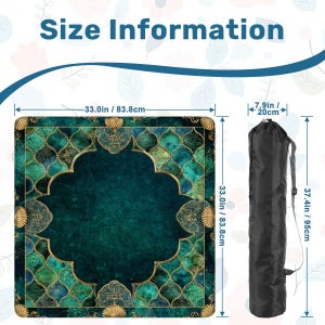 Emerald Coastal Mahjong Mat 33x33 Foldable Mahjong Game Mat with Storage Bag, Luxury Teal Gold Mahjong Table Cover, Mermaid Coastal Decor zdjęcie 4