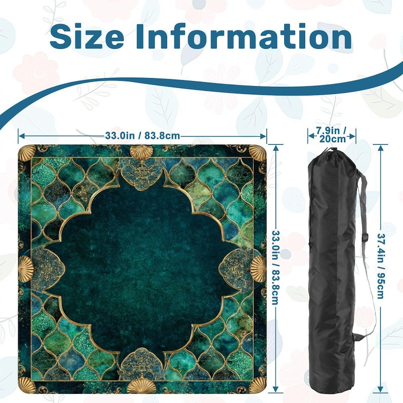Emerald Coastal Mahjong Mat 33x33 Foldable Mahjong Game Mat with Storage Bag, Luxury Teal Gold Mahjong Table Cover, Mermaid Coastal Decor zdjęcie 4