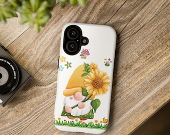 Funda para teléfono con diseño de gnomo girasol: protección resistente a impactos