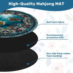 Sea Turtle Mahjong Mat 42 Inch Round, Coastal Mahjong Mat, Ocean Theme Mat, Beach House Mahjong Accessory, Turtle Lover Mahjong Table Cover image 5