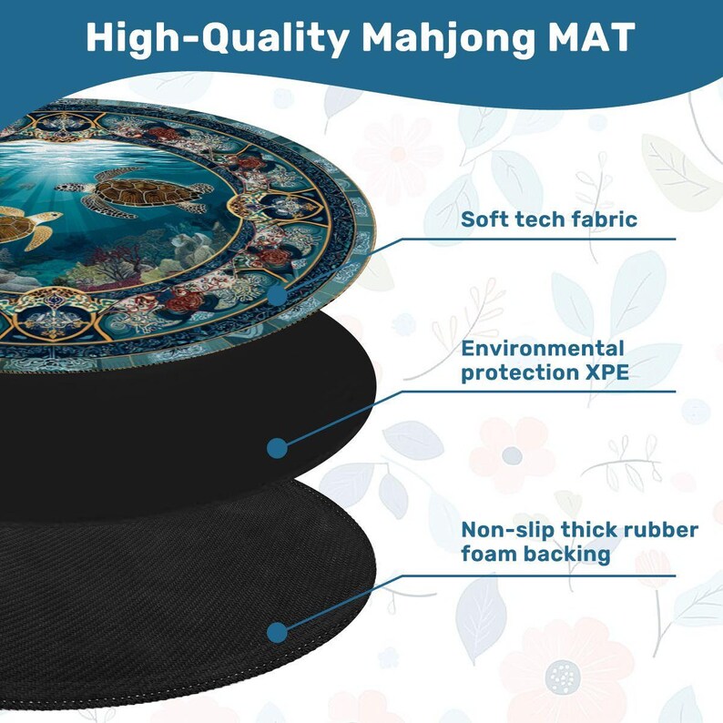 Sea Turtle Mahjong Mat 42 Inch Round, Coastal Mahjong Mat, Ocean Theme Mat, Beach House Mahjong Accessory, Turtle Lover Mahjong Table Cover image 5