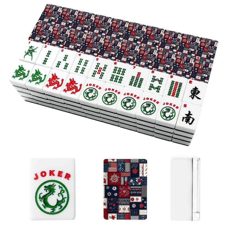Ensemble de tuiles de mahjong américain patriotique, ensemble de jeu de mahjong 166 pièces avec jokers, tuiles de mahjong Americana patchwork, soirée jeux image 2