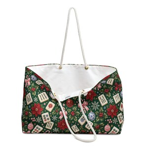 Christmas Mahjong Bag, Holiday Mahjong Storage Tote, 24 x 13 Inch Mahjong Rack Bag, Poinsettia Tile Game Gift image 5