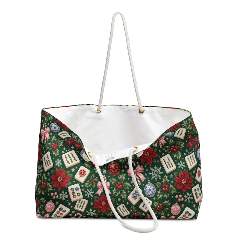 Christmas Mahjong Bag, Holiday Mahjong Storage Tote, 24 x 13 Inch Mahjong Rack Bag, Poinsettia Tile Game Gift image 5