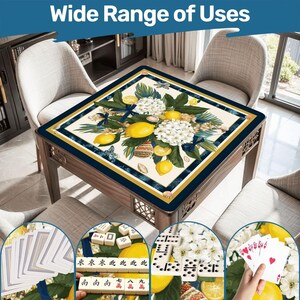Coastal Lemon Mahjong Mat 31.5x31.5, Hydrangea Mahjong Table Cover, Blue Gold Mahjong Game Mat, Coastal Grandma Mahjong Decor Gift image 8