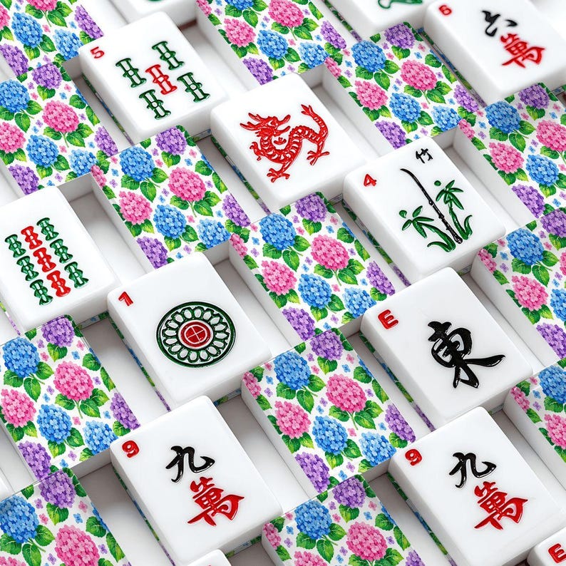Hydrangea American Mahjong Tiles Set, Floral Mahjong Accessories, Luxury Mahjong Set, Preppy Mahjong Tiles with Jokers, 166 Tile Game Set imagem 7