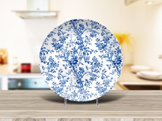 Chinoiserie Blue Floral Dinner Plate, Unbreakable Non-Ceramic Polymer Plate, 10” Blue & White Design Made in USA