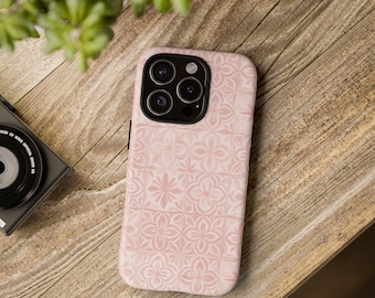 Pink Floral Mediterranean Tile Phone Case: Protective Soft-Touch Cover