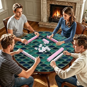 Round Mahjong Mat 42 Inch, Coastal Mahjong Mat, Art Deco Fan Pattern Game Mat, Large Mahjong Table Cover, Mahjong Accessories, Mahjong Gift image 6
