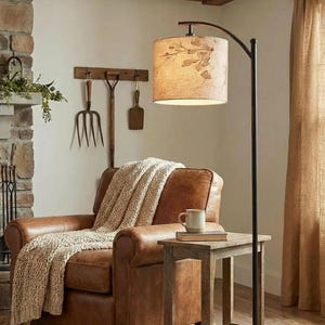 Elegant Arc Floor Lamp  Botanical Floral And Leaf Shade, Modern Natural Light for Living Room, Bedroom or Office, (Made in USA), Home Decor