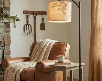 Elegant Arc Floor Lamp  Botanical Floral And Leaf Shade, Modern Natural Light for Living Room, Bedroom or Office, (Made in USA), Home Decor