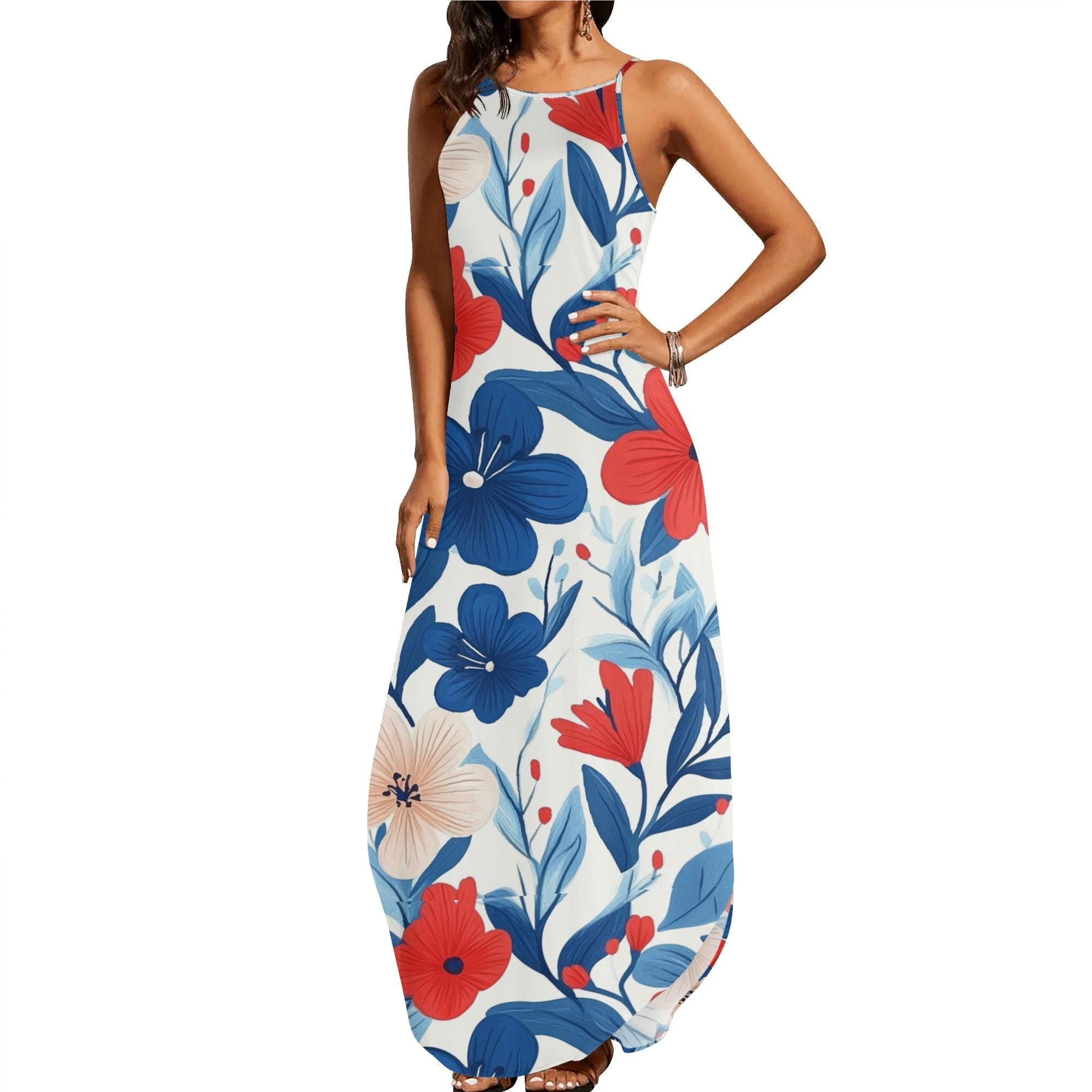 red white blue maxi dress Red White Blue Floral Maxi Dress